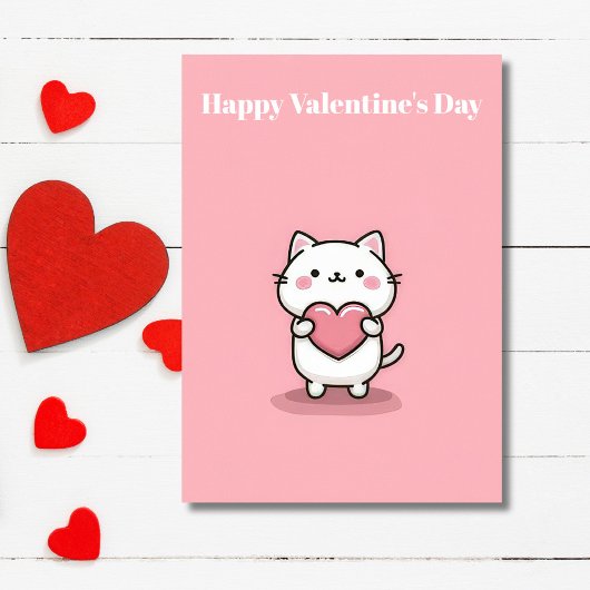 Carte de la Saint-Valentin avec un chat Kawaii mig