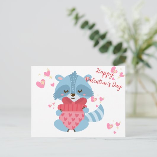 Carte de la Saint-Valentin avec un joli raton lave (Debout devant)