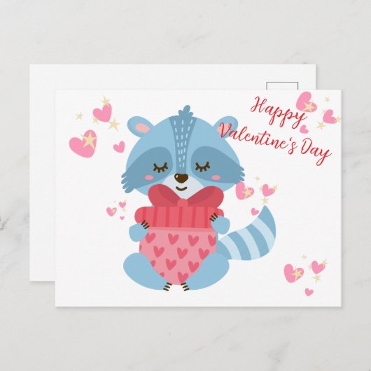 Carte de la Saint-Valentin avec un joli raton lave (Devant / Derrière)