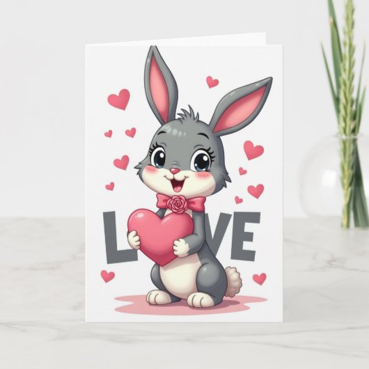 Carte de la Saint-Valentin avec un Lapin Mignon (Devant)