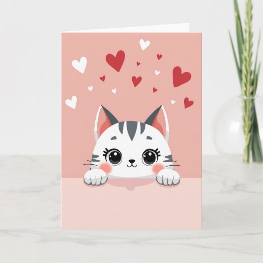 Carte de la Saint-Valentin Chat Rose Adorable (Devant)
