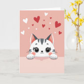 Carte de la Saint-Valentin Chat Rose Adorable (Fleur jaune)