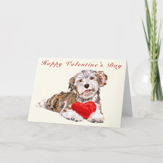Carte de la Saint-Valentin Chien avec Cadeau Cœur (Devant)