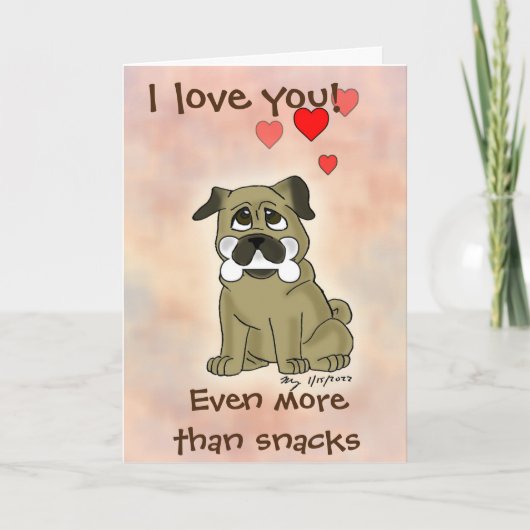 Carte de la Saint-Valentin Chien Pug Snack Amusant (Devant)