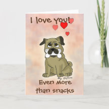 Carte de la Saint-Valentin Chien Pug Snack Amusant
