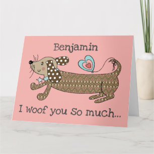Carte de la Saint-Valentin Chien Saucisse personna
