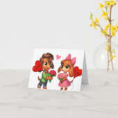 Carte de la Saint-Valentin chien teckel adorable (Fleur jaune)