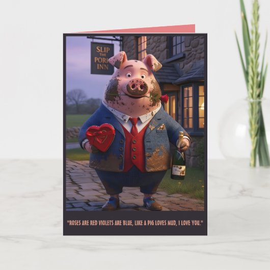 Carte de la Saint-Valentin Cochon Mignon (Devant)