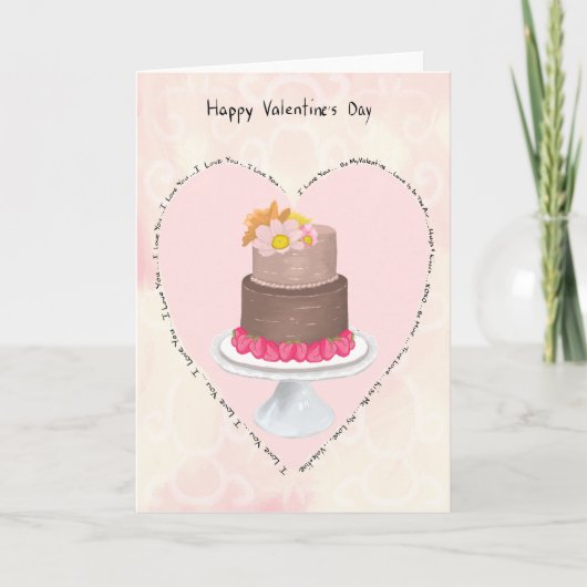 Carte de la Saint-Valentin cœur pastel et gâteau (Devant)