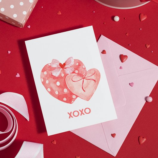 Carte de la Saint-Valentin cœur rose et rouge XOXO