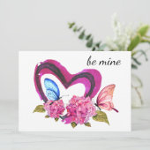 Carte de la Saint-Valentin Cœurs, Fleurs & Papillo (Debout devant)