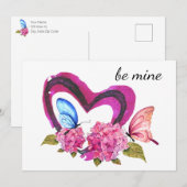Carte de la Saint-Valentin Cœurs, Fleurs & Papillo (Devant / Derrière)