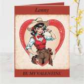 CARTE DE LA SAINT-VALENTIN Cowgirl Rétro éditable (Fleur jaune)