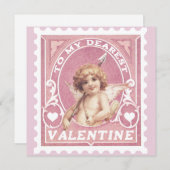 Carte de la Saint-Valentin Cupidon Rose Timbre Fêt (Devant / Derrière)