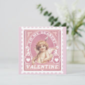 Carte de la Saint-Valentin Cupidon Rose Timbre Fêt (Debout devant)