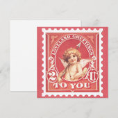 Carte de la Saint-Valentin Cupidon Rouge Timbre Fê (Devant / Derrière)