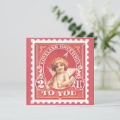 Carte de la Saint-Valentin Cupidon Rouge Timbre Fê (Debout devant)