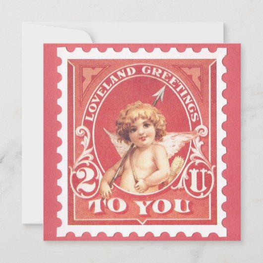 Carte de la Saint-Valentin Cupidon Rouge Timbre Fê (Devant)