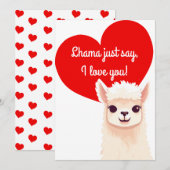 Carte de la Saint-Valentin de lama mignon (Devant / Derrière)