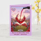 Carte de la Saint-Valentin drôle avec du vin rouge (Fleur jaune)