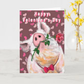 Carte de la Saint-Valentin drôle de Gentleman Pig (Fleur jaune)