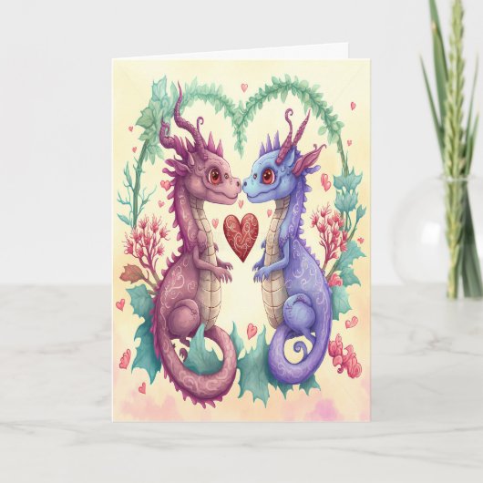 Carte de la Saint-Valentin du couple de dragons ai (Devant)