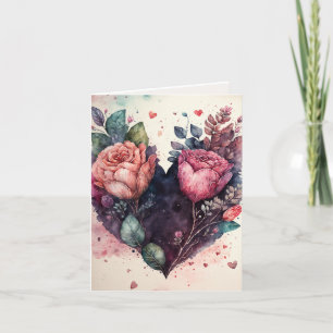 Carte de la Saint-Valentin en forme de cœur fleuri