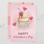 Carte de la Saint-Valentin gâteau cupcake cerise p (Devant / Derrière)