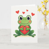 Carte de la Saint-Valentin grenouille mignonne cœu (Fleur jaune)