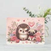 Carte de la Saint-Valentin Hérisson et Pug Adorabl (Debout devant)