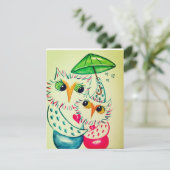 Carte de la Saint-Valentin, hiboux à l'aquarelle (Debout devant)