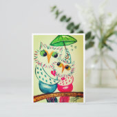 Carte de la Saint-Valentin, hiboux à l'aquarelle (Debout devant)