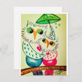 Carte de la Saint-Valentin, hiboux à l'aquarelle (Devant / Derrière)