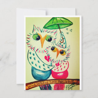 Carte de la Saint-Valentin, hiboux à l'aquarelle