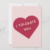 Carte de la Saint-Valentin 'Je te tolère' mignonne (Devant)