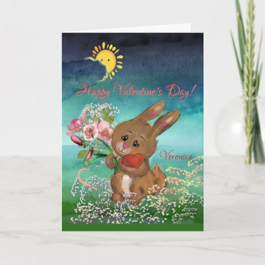 Carte de la Saint-Valentin lapin aux fleurs (Devant)