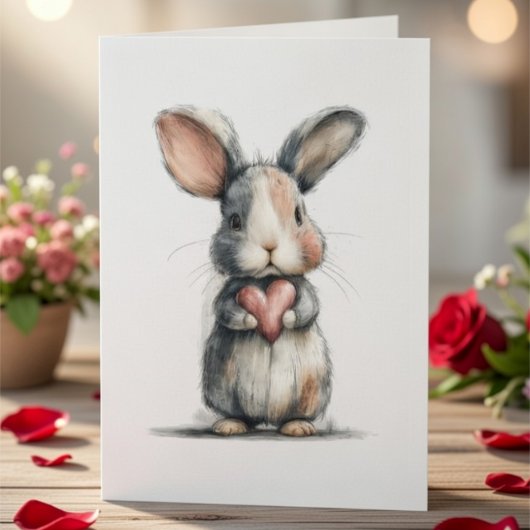 Carte de la Saint-Valentin Lapin Mignon avec Cœur 