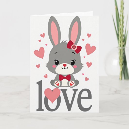 Carte de la Saint-Valentin Lapin Mignon et Doux (Devant)