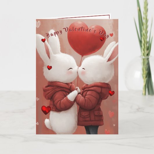 Carte de la Saint-Valentin Lapins qui s'embrassent (Devant)