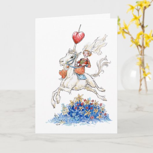 Carte de la Saint-Valentin Licorne et Princesse (Fleur jaune)