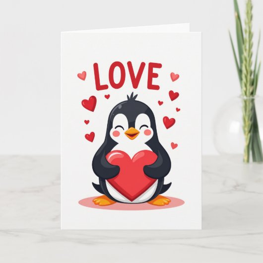 Carte de la Saint-Valentin Manchot Rouge (Devant)