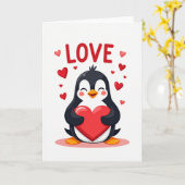 Carte de la Saint-Valentin Manchot Rouge (Fleur jaune)