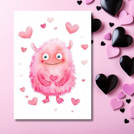 Carte de la Saint-Valentin Monstre rose mignon