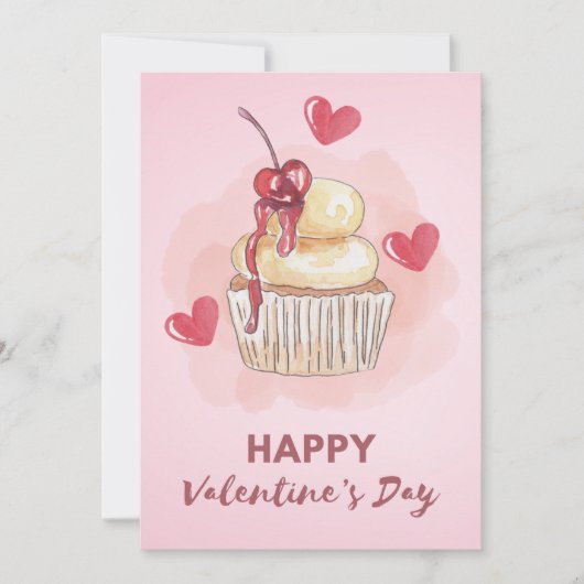 Carte de la Saint-Valentin pastel Cupcake Cerise (Devant)