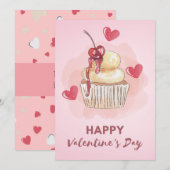 Carte de la Saint-Valentin pastel Cupcake Cerise (Devant / Derrière)