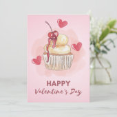Carte de la Saint-Valentin pastel Cupcake Cerise (Debout devant)