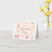 Carte de la Saint-Valentin Pastel – Roses, Cœurs & (Fleur jaune)