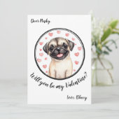 Carte de la Saint-Valentin personnalisable Pug (Debout devant)