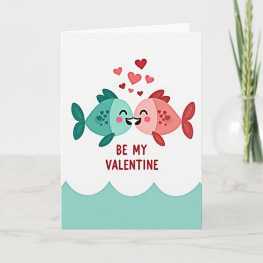 Carte de la Saint-Valentin Poisson Bisou Mignon (Devant)