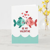 Carte de la Saint-Valentin Poisson Bisou Mignon (Fleur jaune)